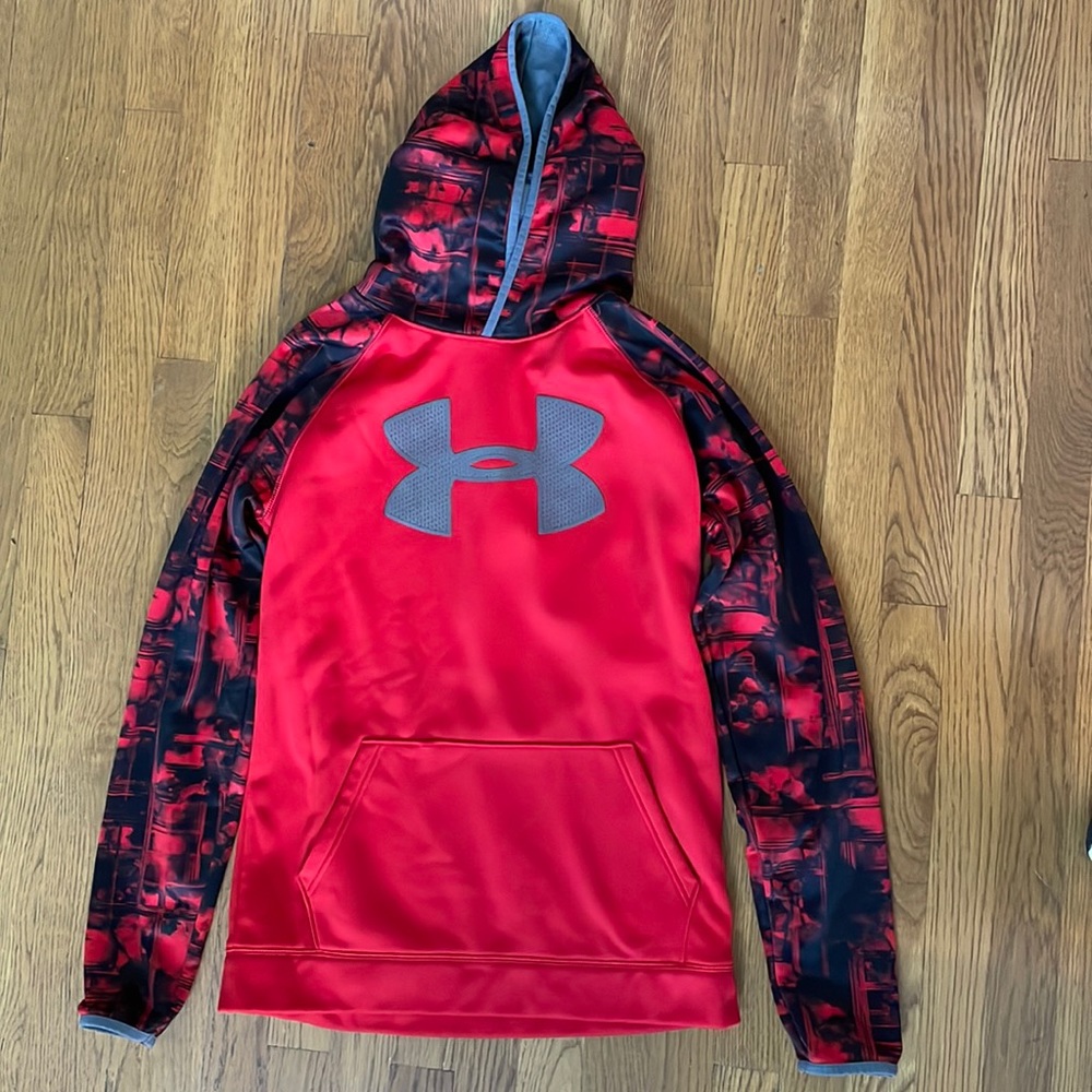 Under Armour XL red black and gray logo hoodie. EUC